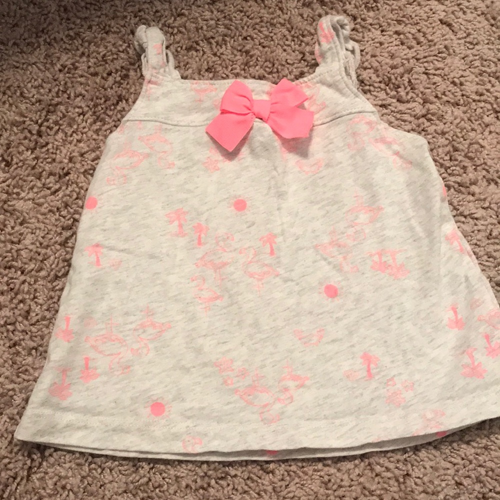 Pink Flamingo and Bow Gray Tank Top with Snaps